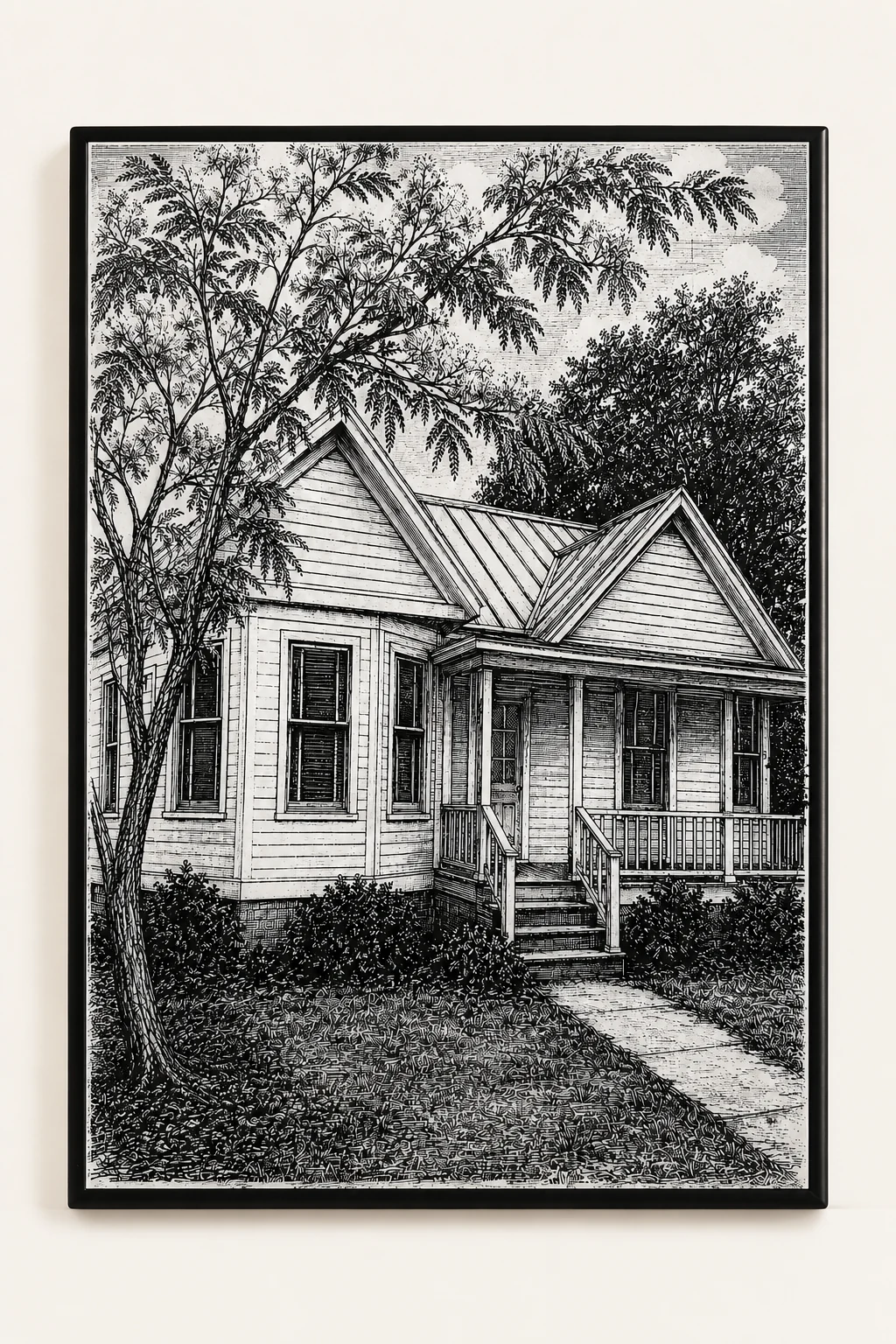 Historic engraved tile portrait of the Florence Lee Smith House, circa 1907
