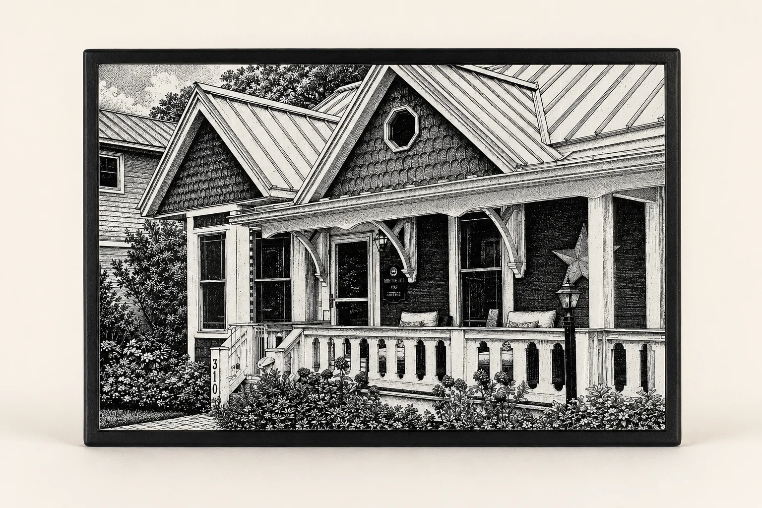 Present-day engraved tile portrait of the Florence Lee Smith House